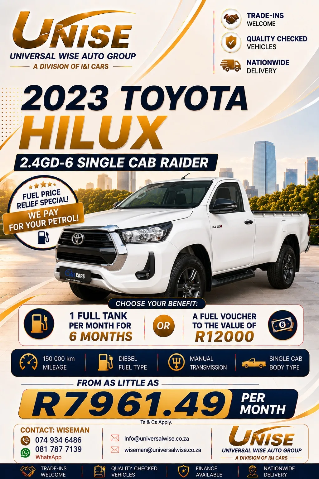 UNIWISE Toyota Hilux vehicle advertisement